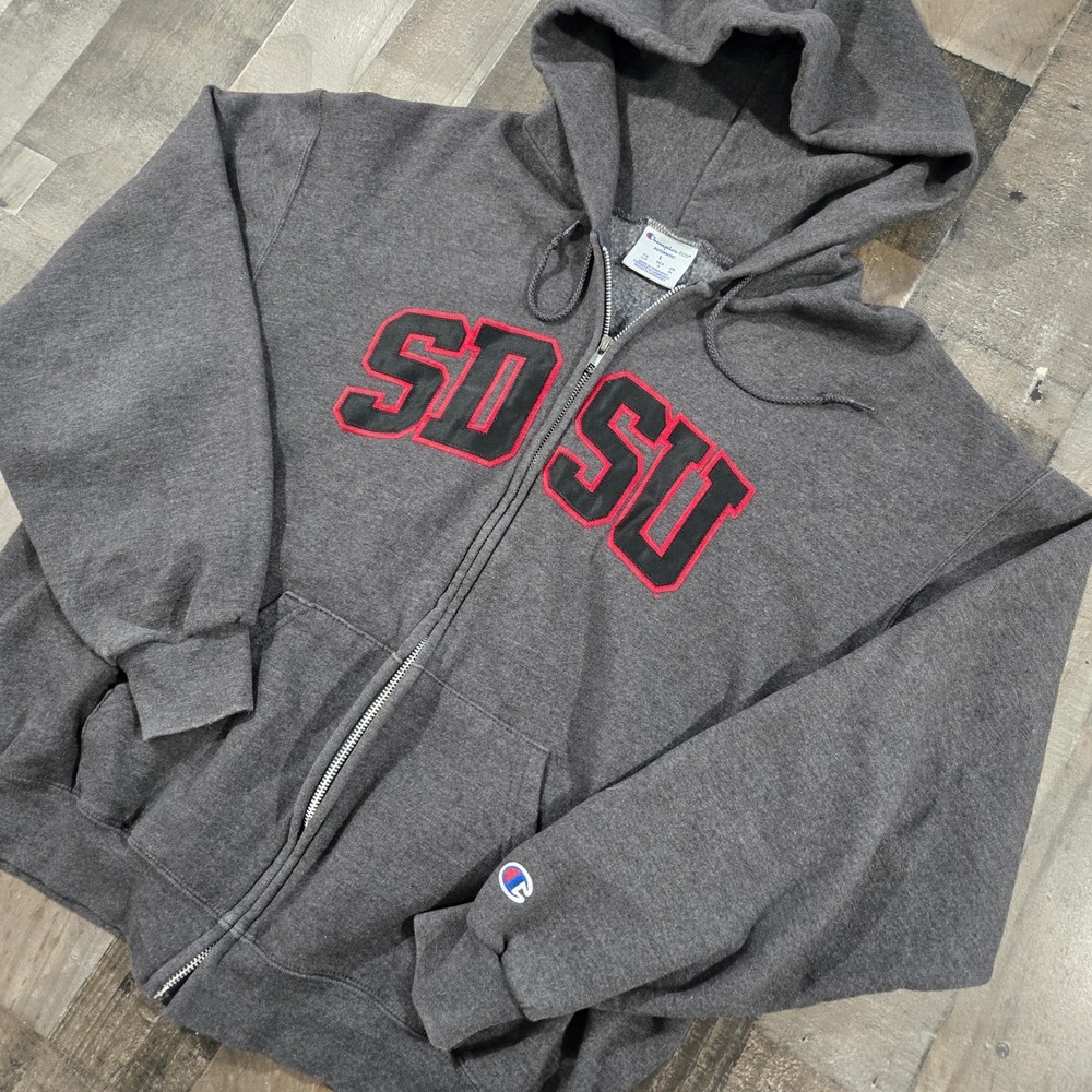 SDSU Aztecs Champion Zip Up Hoodie Grey Red Mens L San Diego State University